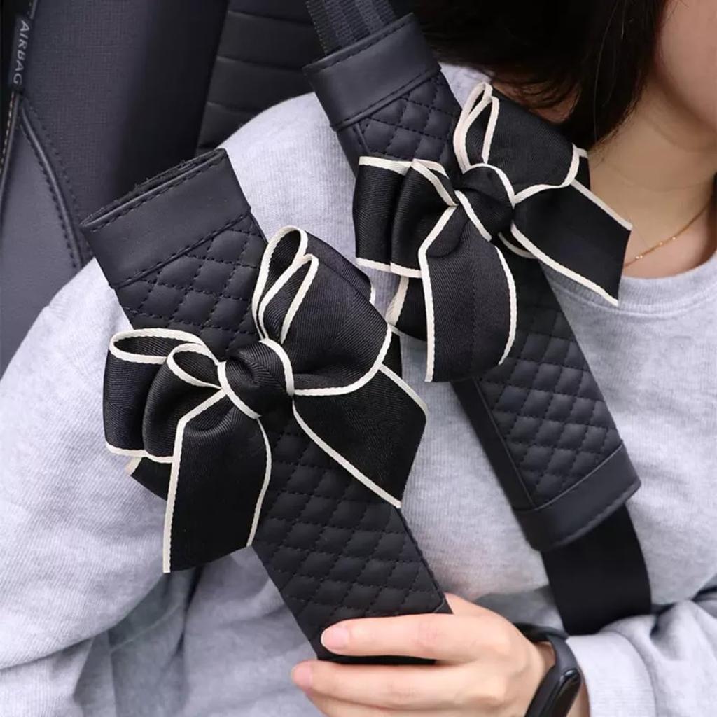 Cute Bow Leather Car Seat Belt Cover Pads,2 Pcs & 4 Pcs Seat Belt Cover For Shoulder, Seatbelt Cushion, Car Seat Strap Pads, Seatbelt Covers For