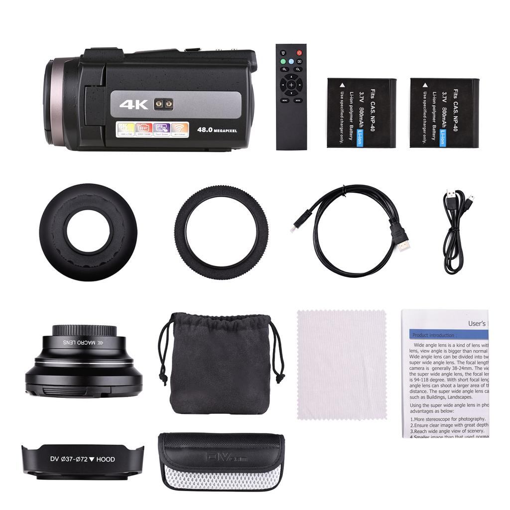 Цифровая видеокамера Andoer 4K 60FPS Ultra HD DV видеокамера 48MP 16X Zoom 3-дюймовый поворотный сенсорный ЖК-дисплей