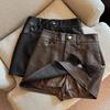 Женская мини-юбка А-силуэта из искусственной кожи ПУ с высокой талией 2024 - Черная, Коллекция Осень/Зима