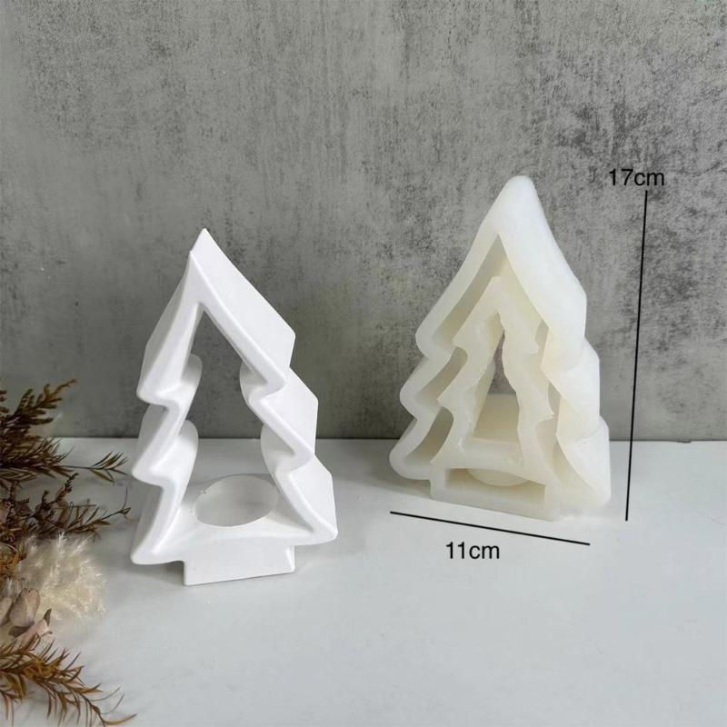 Cute Christmas Tree Candlestick Silicone Molds DIY Crafts Plaster Mold Table Ornament Mould Tealight Candle Holder Mold
