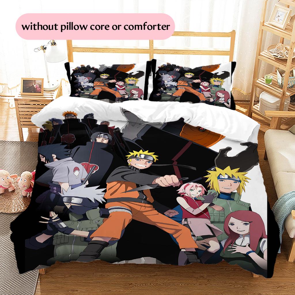 Постельное белье с узором из аниме Наруто, Домашний декор, Подарок на день рождения (1 пододеяльник + 2 наволочки, без наполнителя)