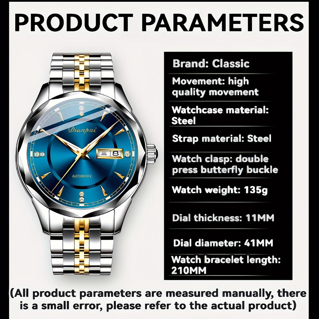 Мужские полностью автоматические механические часы, водонепроницаемые, светящиеся, с ремешком из нержавеющей стали, модные наручные часы