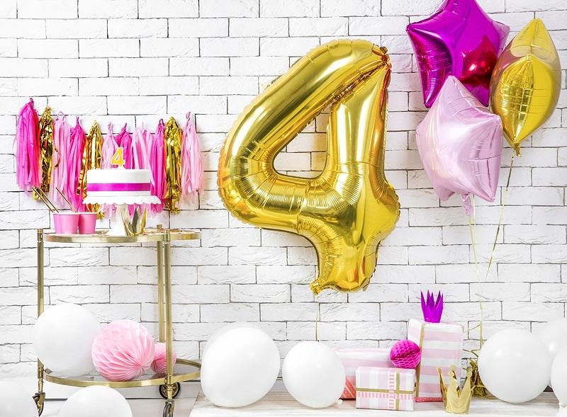 Balon Foliowy Cyfra "4", Złoty, 86Cm, 1Szt.