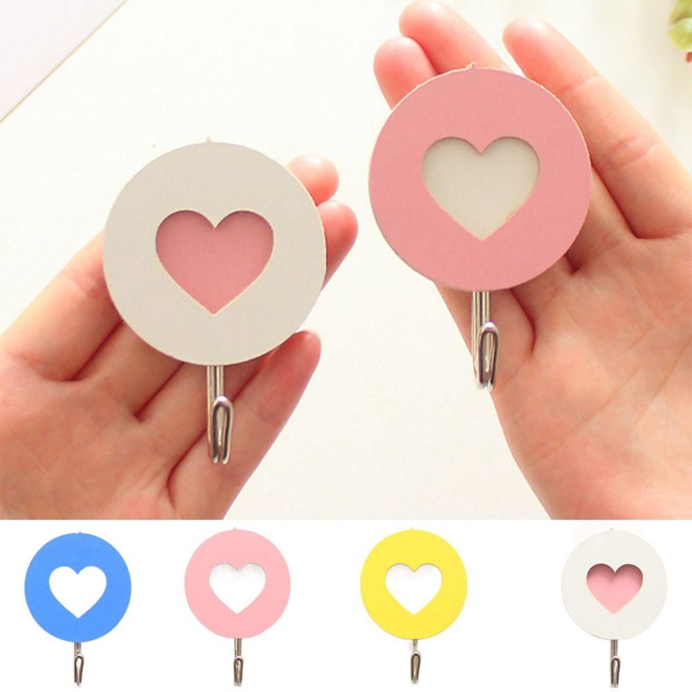 Wooden Wall Hook Self-adhesive Key Holder Creative Heart Shaped Hook  Kitchen