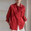 Thin Long-sleeved Red Shirt for Women's Design Niche Autumn Loose Versatile Casual Shirt
