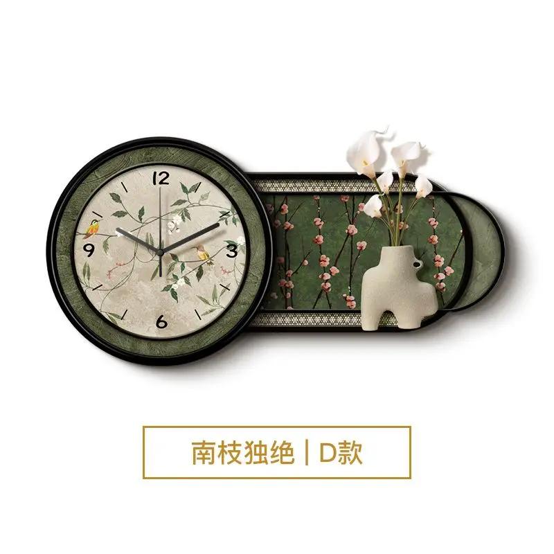 Chinese Retro Home Decor Wall Clock Living Room Decoration Three-dimensional Sandstone Decorative Painting Wall Clock