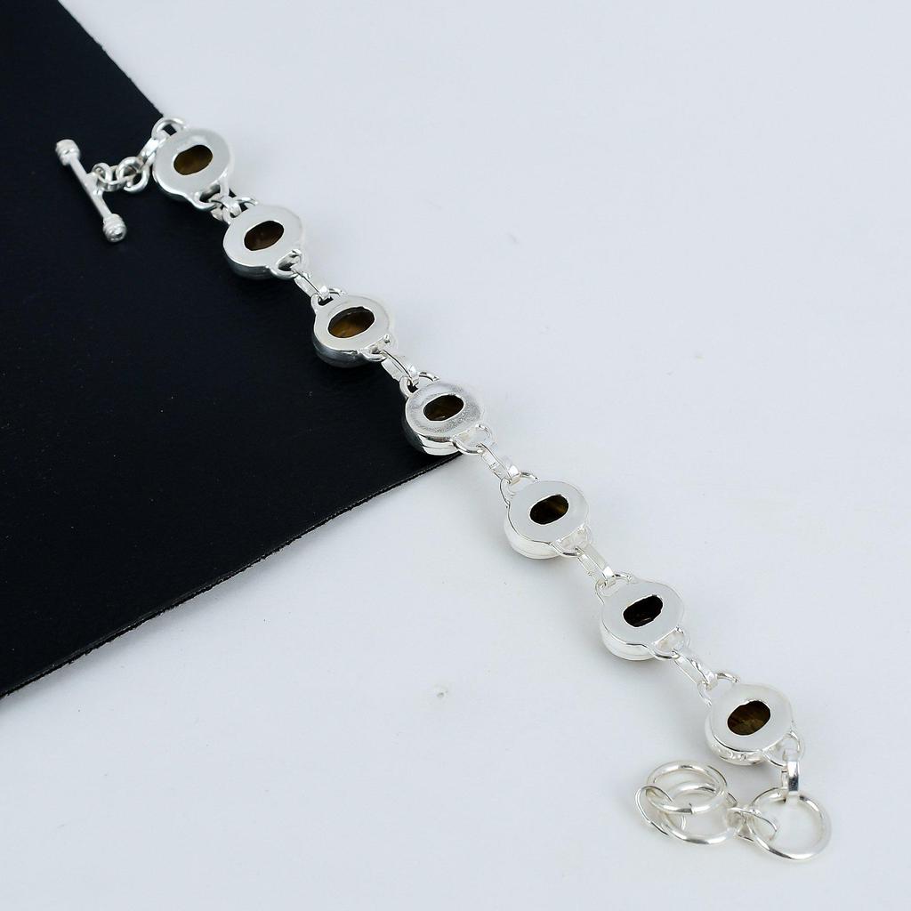 Natural Tiger Eye Gemstone Handmade 925 Sterling Silver Bracelet, Tiger Eye Bracelet For Wife , Unisex Bracelet Wadding GIft For Love