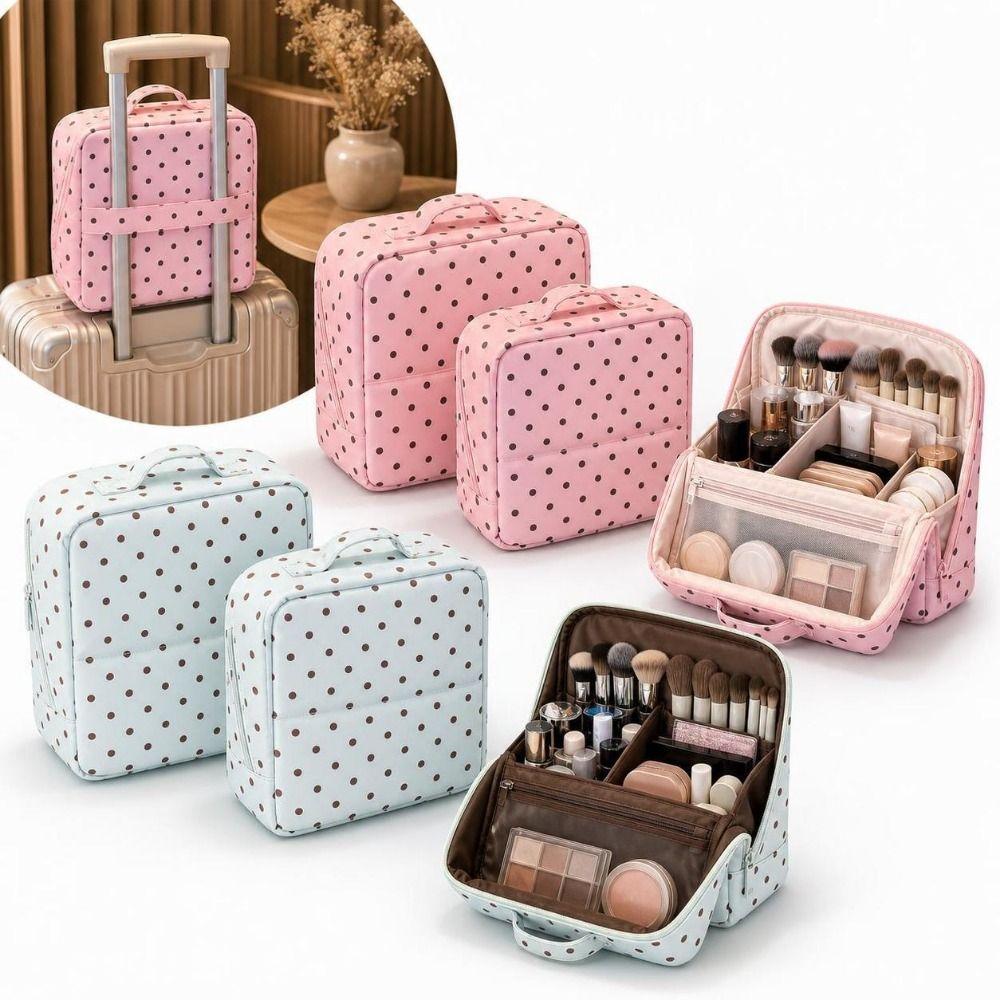 Multi-layer Polka Dot Stand-up Cosmetic Bag Waterproof Handbag Stylish Makeup Organizer For Women