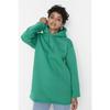 Green Hooded Knitted Sweatshirt With Fuzzy Inside Tctaw23tw00018