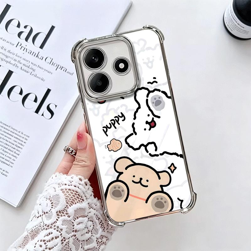 Кавайная Линия Щенка Милый Мягкий Чехол Для Телефона Для Xiaomi Redmi Note 14 15 Pro Plus 13 12 11S 11T 5G 10 9S 9 Покрытие Защита От Падения Fundas
