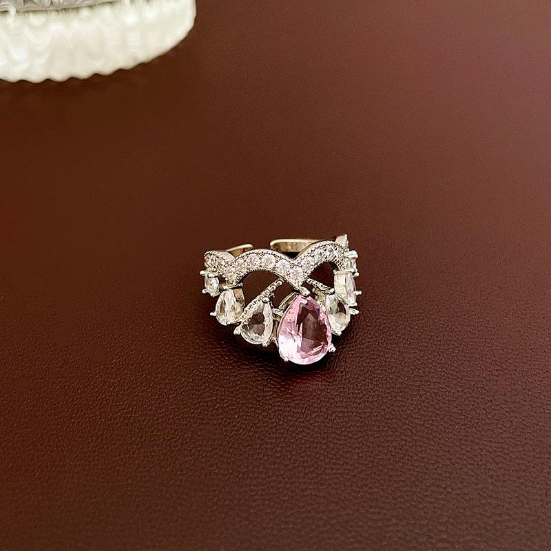 Открытое кольцо с цирконием в форме сердца - корейская сладкая мода изысканные легкие роскошные ювелирные изделия