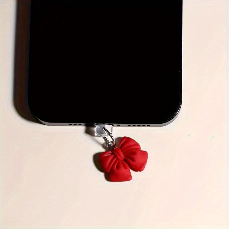 1pc Silicone Dust Plug with Bow-Knot Charm for IPhone, Type-C Ports - Protective Phone Accessory