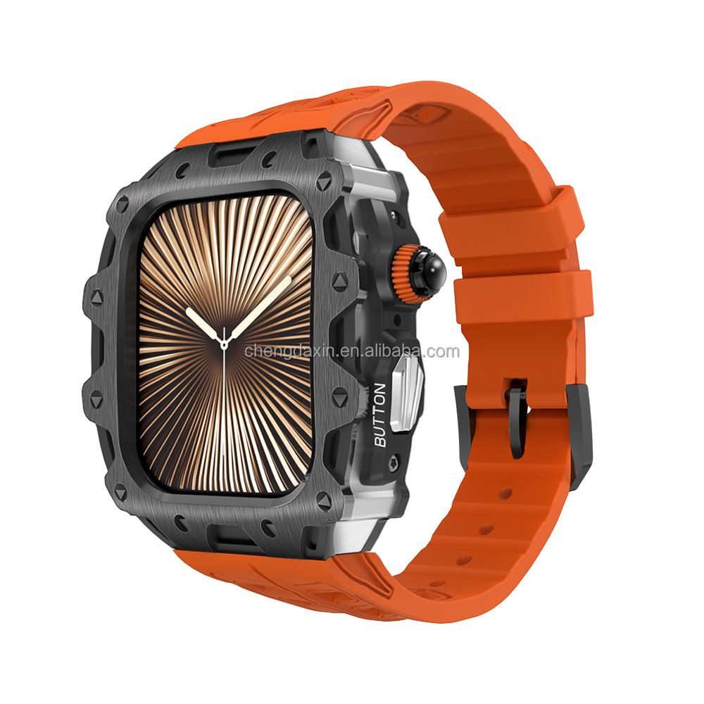 Hot Sale Mod Kit for Apple Watch 10 Series 46mm Silicone Watch Band Stainless Steel Case Smartwatch Replacement Band