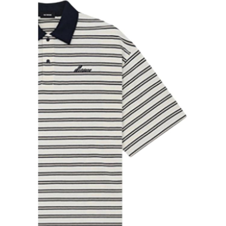 We11done FW26 Small Logo Striped Casual Short Sleeve Polo Shirt Unisex Polo Shirts WD-TT2-26-806-U-NV
