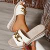Shoes Female Open Toe Women's Slippers Plus Size Dress Slippers Women Metal Decoration Round Toe Wedges Platform Sandals