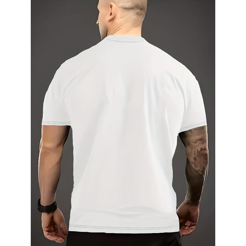 Европейские размеры Мужская повседневная спортивная модная футболка с коротким рукавом | 2D-принт, Круглый вырез, Эластичная трикотажная ткань, Обычная посадка, Подходит для спорта