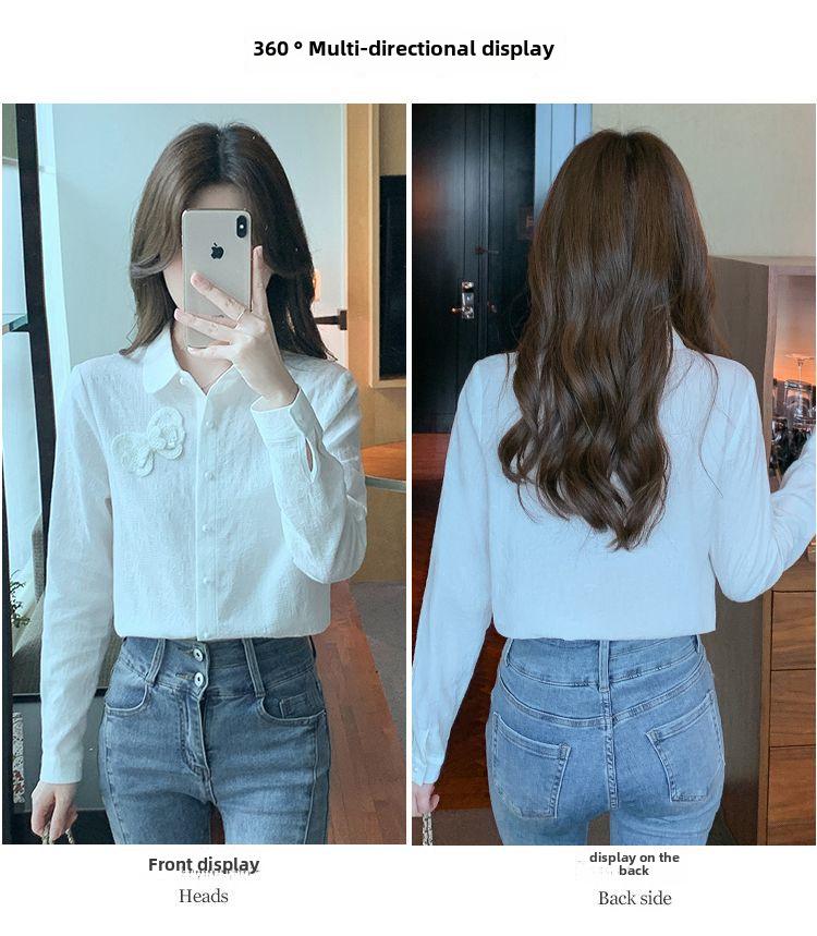 Осень 2024 г. Женская рубашка с длинным рукавом из чистого хлопка с жаккардовой вышивкой