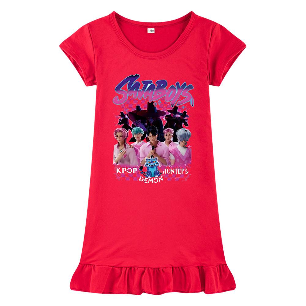 M1229 Kids Girls Sajaboys Kpop Rumi Zoey Mira Print Short Sleeves Ruffle Dress