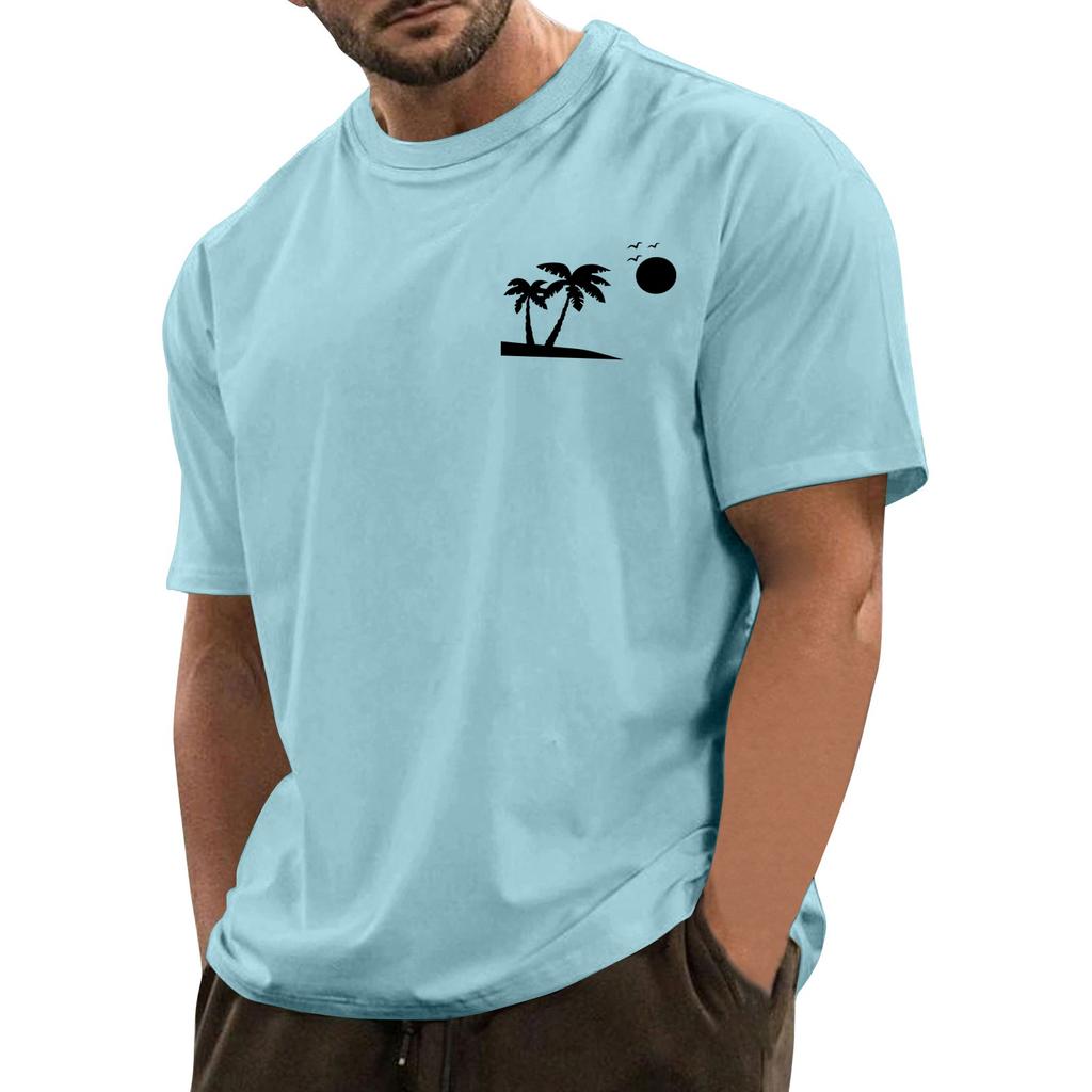 Мужская модная повседневная футболка с круглым вырезом и короткими рукавами с гавайским принтом