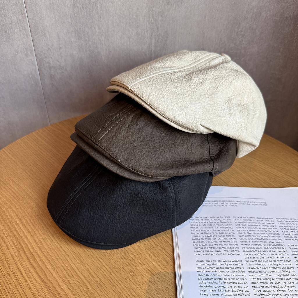 Color Fashion Solid Retro Leather Cap Women Autumn Spring Sunlight Protection