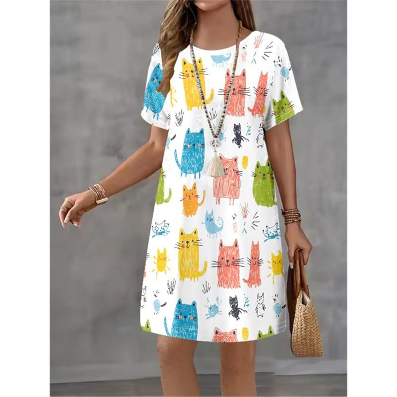 Personalized Printed Womens Dress Summer New 2025 Casual Mini Dress Female Streetwear Clothing Loose Short Sleeve A-Line Dress