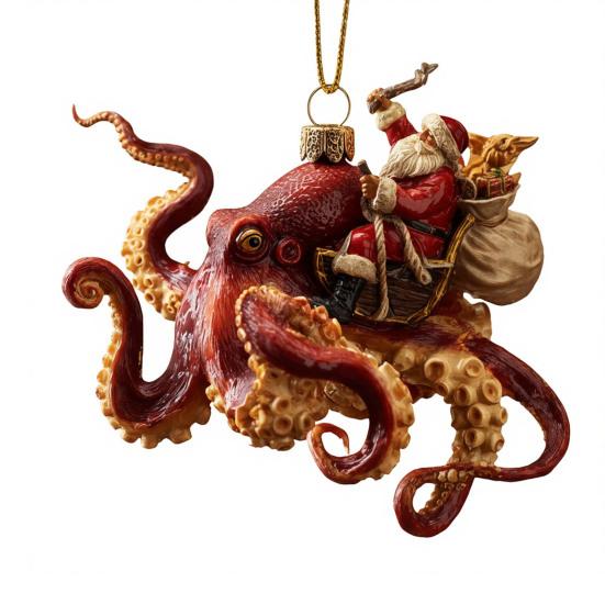 Рождественское украшение в виде осьминога, акриловое украшение на рождественскую елку в виде глубоководного животного, 2D плоское, прибрежное праздничное украшение для любителей океана