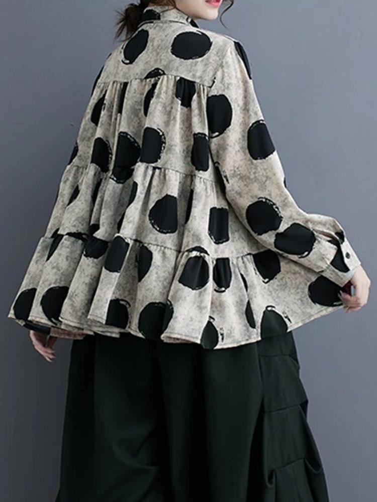 Xitao Рубашка в горошек со свободными складками и принтом, повседневный однобортный женский топ DMJ3770