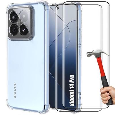 Чехол - E.F.CONNECTION - Xiaomi 14 Pro - Силиконовый Ударопрочный - Прозрачный - 2 Закаленных Стекла