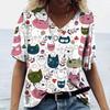 Женская футболка с принтом аниме кота, модная одежда в стиле Харадзюку 2023, футболки большого размера с v-образным вырезом и короткими рукавами, повседневная уличная блузка