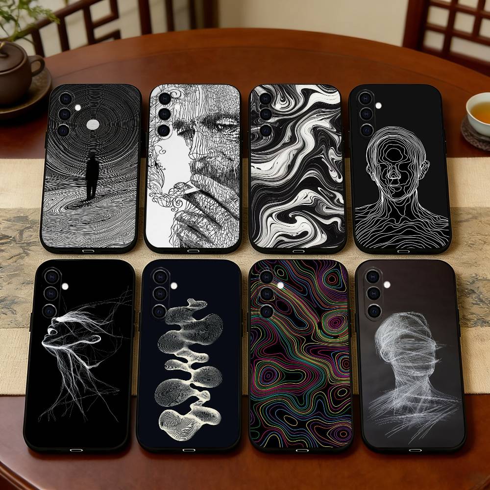 Minimalist line art Phone Case Black Silicone Soft For Samsung Galaxy A73,A72,A71,A70,A53,A52,A51