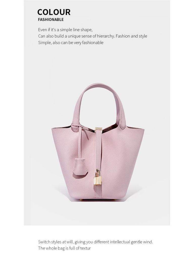 Women's Genuine Leather Bucket Bag - Top Layer Cowhide, Versatile Vegetable Basket Handbag