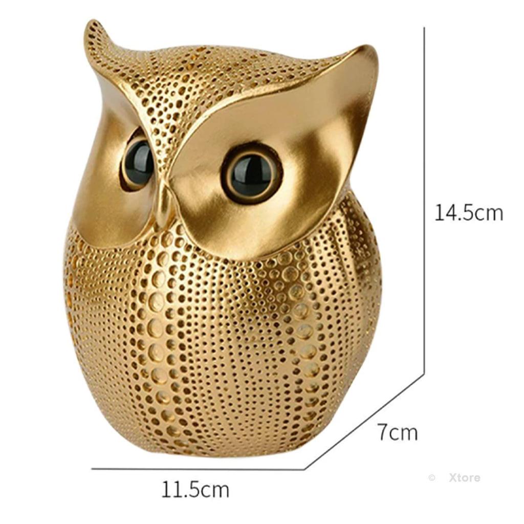 Modern Classy Lucky Owl Resin Art Figure Showpiece (Golden), 1 Piece