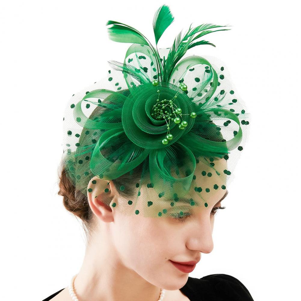 Шляпа Fascinators с сетчатым цветком, искусственным жемчугом, перьями, украшением для головы для чаепития, ретро-обруч для волос, повязка на голову для вечеринки