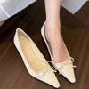 Приятный званый ужин! Темпераментные бежевые туфли-стилеты женские весенне-осенние с острым носком, с мелким вырезом, с бантом, темно-коричневые туфли-лодочки