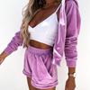 Women Solid Color Long Sleeve V-Neck Hoodies Suit Autumn Winter Loose Top Wide Leg Short Pants
