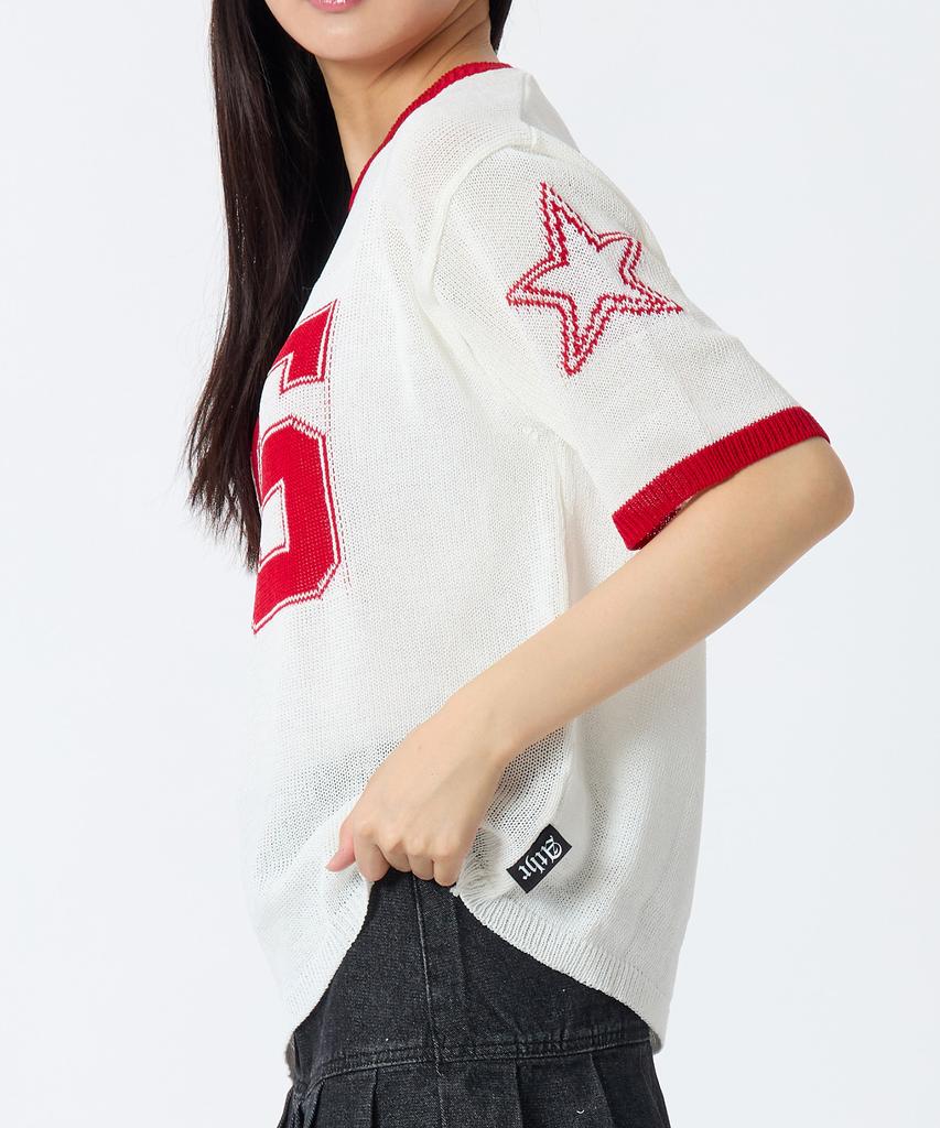 ANDTHEOTHER Oversized Round Neck Short Sleeve Knit Red