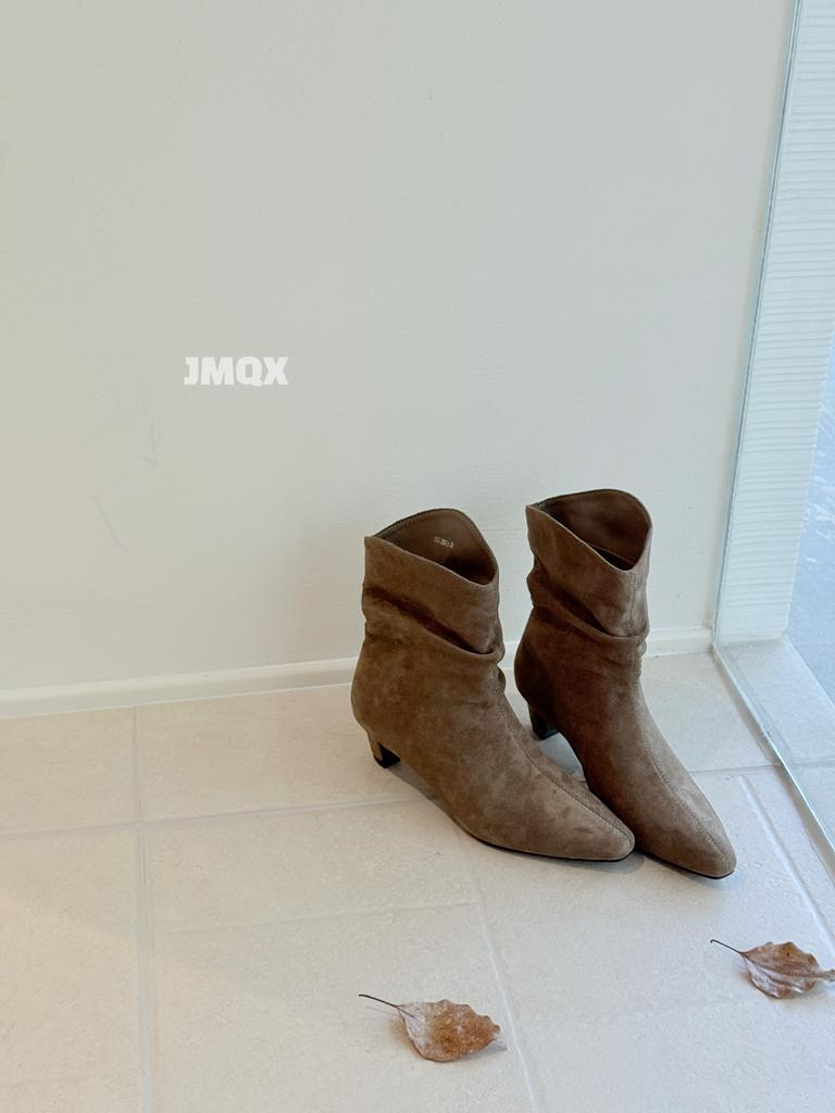 2025 осень новые ботильоны на наборном каблуке женские матовая кожа острый носок низкий каблук короткие ботинки женские ботильоны в западном ковбойском стиле