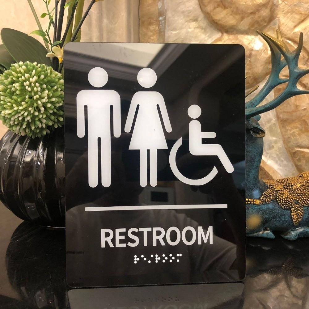 Acrylic Restroom Guide Self Adhesive Washroom Door Sign Creative Braille Restroom Sign School