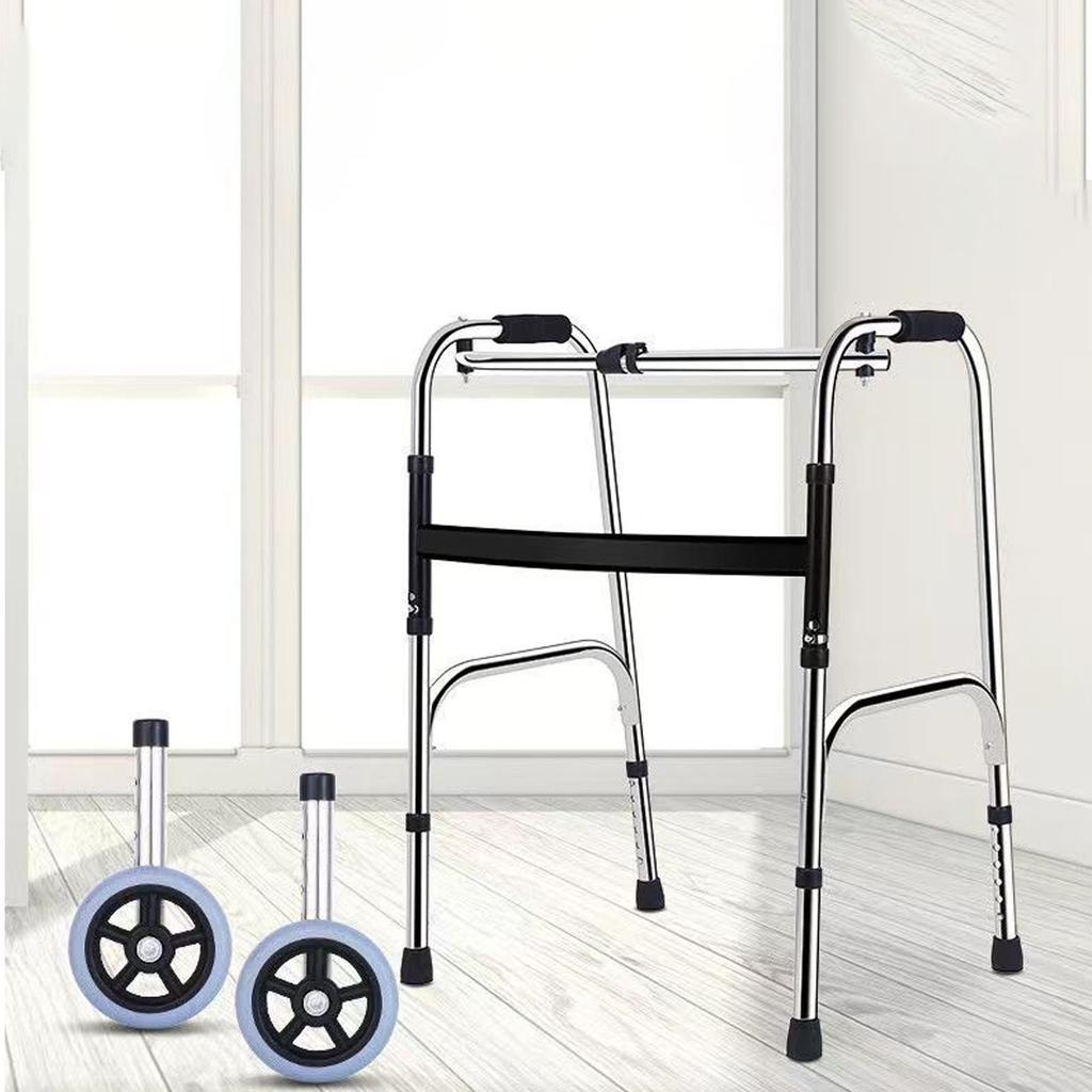 Elderly Folding Walker 6 Height Adjust Stainless Steel Senior Walking Aid with Wheels