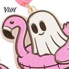 Flamingo Swimming Ring Jewelry 1 Pair Summer Halloween Ghost Earrings for Women, Cute Colorful Acrylic Pendant Pool Float Dangle Drop Earrings,