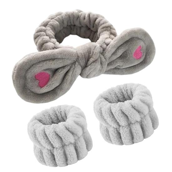 2 шт./компл., женская повязка на голову для спа, набор браслетов, декор с бантом, фланелевая повязка для мытья лица, повязка для волос для душа, водонепроницаемый набор браслетов