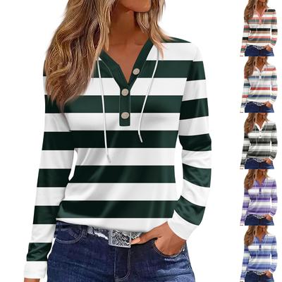 Жен. Футболка Футболка Пуговицы Цветочный принт Длинный рукав Повседневные Выходные Мода Классический Классический V-образный вырез Обычный Топ