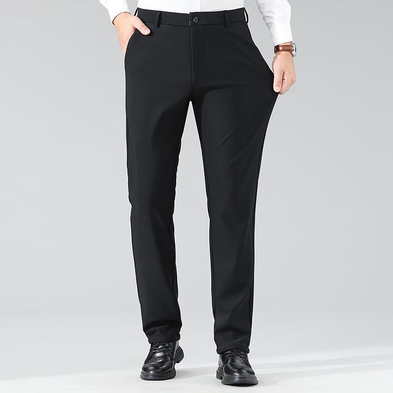 FAPAI Men's High-Elastic Fleece-Lined Straight-Leg Dress Pants