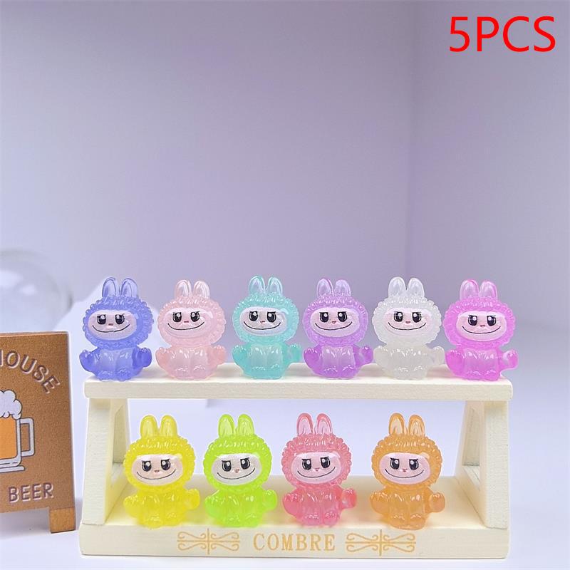 5/10Pcs/Bag Cute Luminous 3D Labubu Figurine Model Miniature Car Ornaments Home Desktop Diy Decoration Resin Crafts Holiday Gift