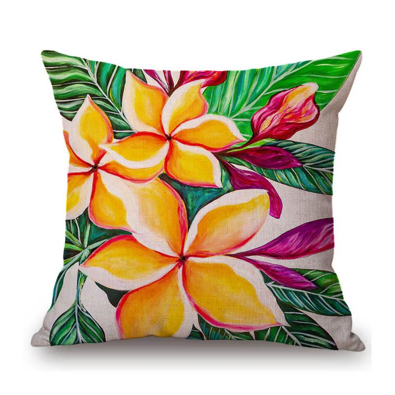 Tropical Plants Leaves Palm Leaves Oil Painting Home Decoration Art Sofa Throw Pillow Case Cotton Linen Flower Cushion Cover