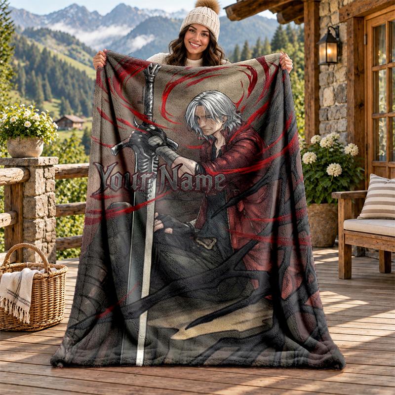 Devil May Cry Custom Name Flannel Blanket Personalized Soft Warm Plush Throw Blanket Customized Gift for Family Friends