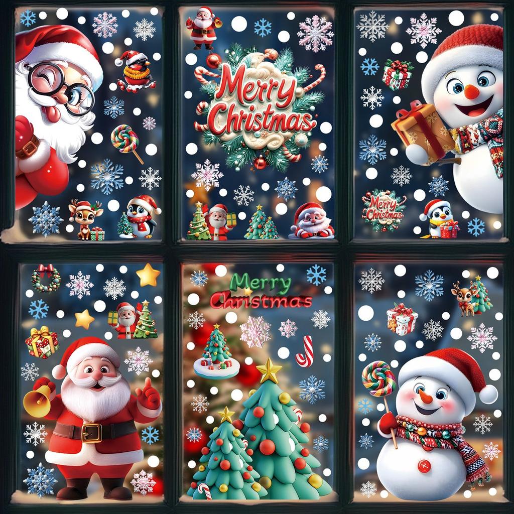 Christmas Decorations: Snowman, Snowflake, Glass Stickers, Christmas Party Decorations, Static Stickers.