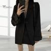 Женский костюм, пальто с лацканами, с длинным рукавом, однобортный пиджак, дизайн с карманами, однотонный, свободный крой, деловая верхняя одежда