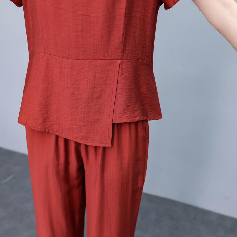 Летние комплекты из двух предметов для женщин, элегантные однотонные комплекты брюк с высокой талией больших размеров