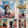 Цветная летняя шторка для душа Кошка и собака Животные Тканевые шторки для душа для деревенского декора ванной комнаты Весенняя растительная шторка для душа